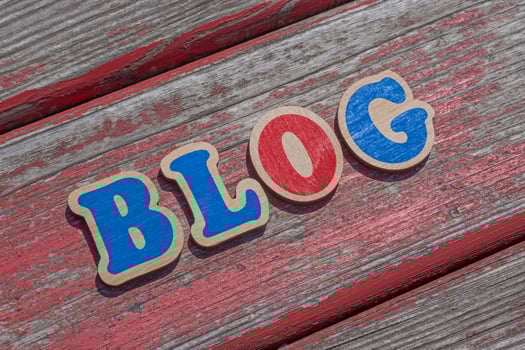 word blog made of wooden letters  on old shabby board photo