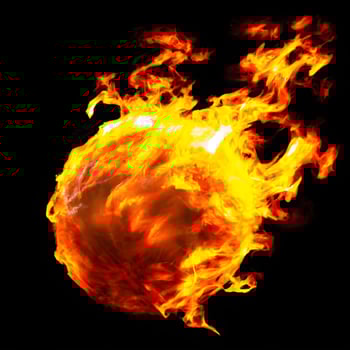 ball of fire on black background. glowing magma sphere. fireball. large sphere of red energy. fantasy game spell icon. . photo