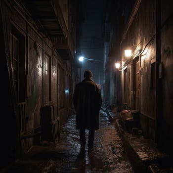 A man walking in streets in night photo