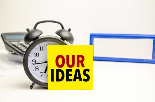 Retro alarm clock and the text our ideas photo