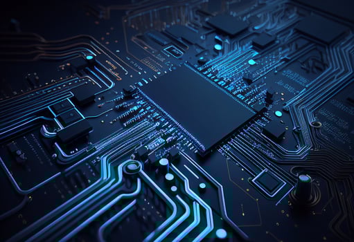 Circuit board futuristic technology background. blue 3d rendering toned image photo