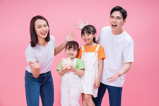 Young Asian family on background photo