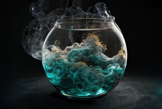 Blue smoke in aquarium with water. photo