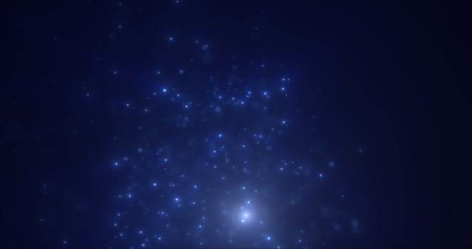 Abstract blue energy particles and dots glowing flying sparks festive with bokeh effect and blur background photo