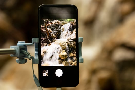 A natural disaster, a mudslide, filmed on a smartphone. Mobile Reporter. photo
