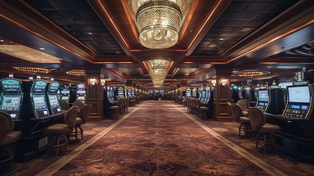 A Lavish Casino Interior with Abundant Slot Machines. photo