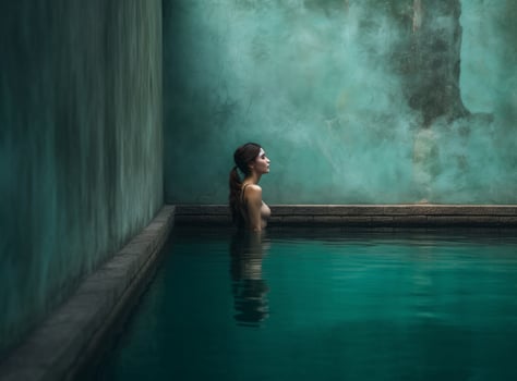 Woman in blue pool. Illustration photo