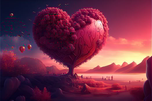 illustration of Valentine day background, love, romantic concept, heart shape. Neural network generated art. Digitally generated image. Not based on any actual scene or pattern. photo