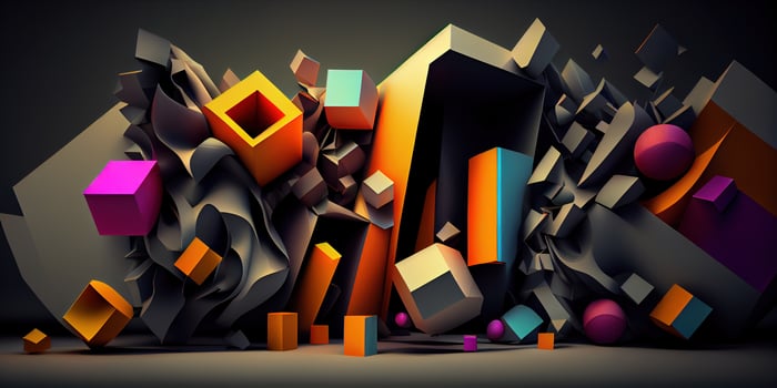 illustration of a futuristic abstraction, featuring a 3D background with dynamic shapes and colors photo