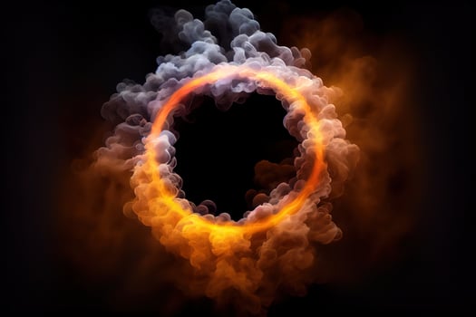 illustration of neon smoke exploding outwards with empty center. Dramatic smoke or fog effect for spooky, hot lighting ring circle photo