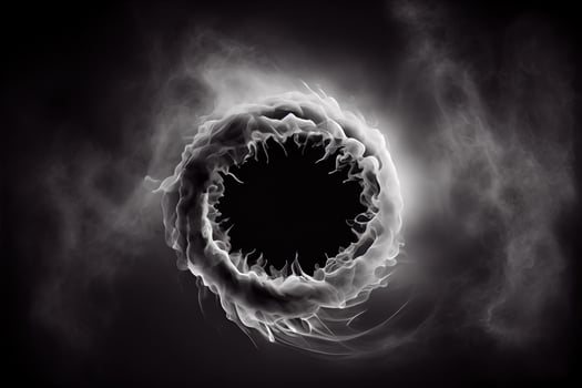 illustration of white smoke exploding outwards with empty center. Dramatic smoke or fog effect for spooky, hot lighting ring circle photo
