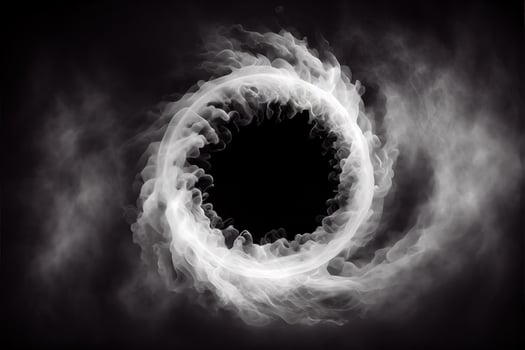 illustration of white smoke exploding outwards with empty center. Dramatic smoke or fog effect for spooky, hot lighting ring circle photo