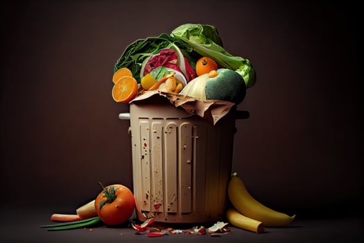illustration of Unused, rotten veggies are disposed of in the trash. Food Waste and Food Loss Getting Rid of Food Waste at Home photo
