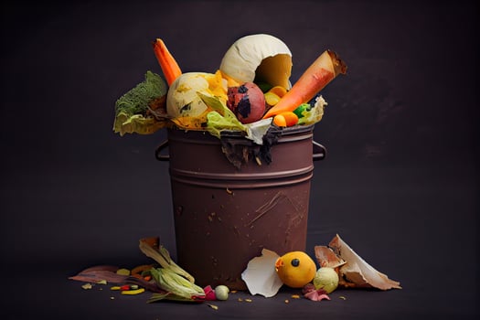 illustration of Unused, rotten veggies are disposed of in the trash. Food Waste and Food Loss Getting Rid of Food Waste at Home photo