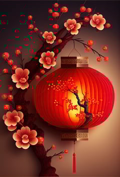 illustration of Chinese traditional red festival background with a chinese red plum blossom, lantern, spring festival, new year, chinese traditional culture element photo