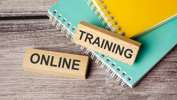 online training symbol. Concept words we payday loans on wooden blocks. photo
