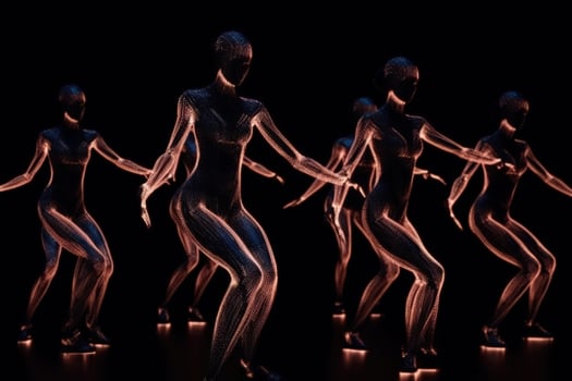 dancing neon cyber girls red hologram photo