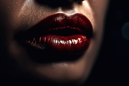 gentle dark red shiny painted big lips woman photo