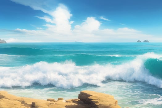 Seascape with surf waves against a blue sunny sky with . photo