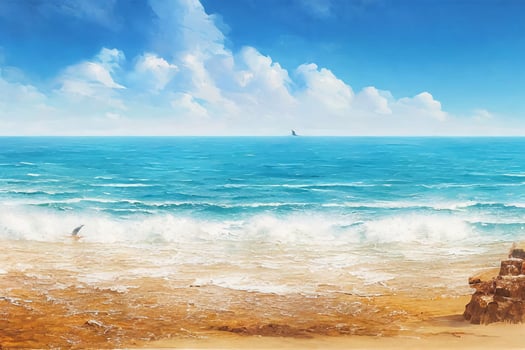 Seascape with surf waves against a blue sunny sky with . photo