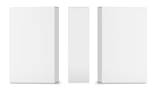 Three rectangular cardboard boxes isolated on white background. photo