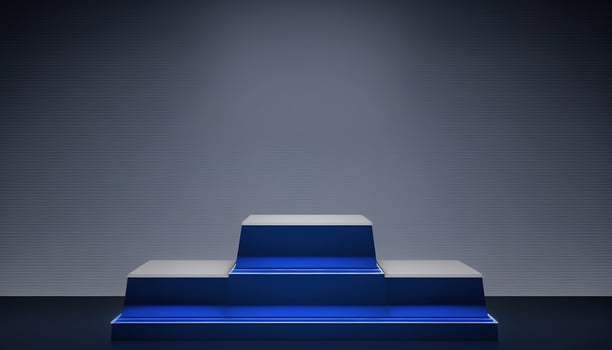 Realistic 3D blue theme podium for product display. photo