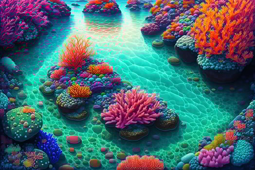 Colorful sea background with rocky bottom boulders algae and corals by photo