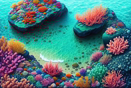 Colorful sea background with rocky bottom boulders algae and corals by photo