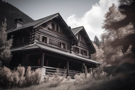 Cottage in nature. Lodge in mountains. photo