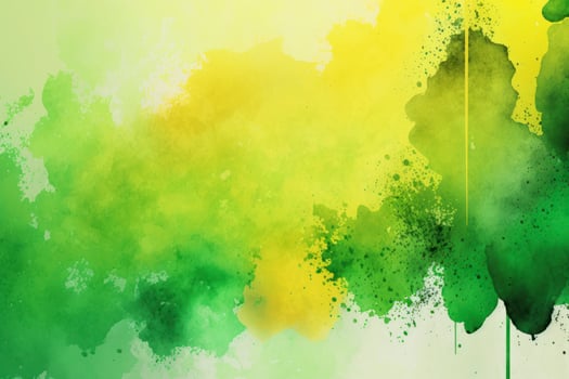 Green and yellow watercolor on white paper background. photo