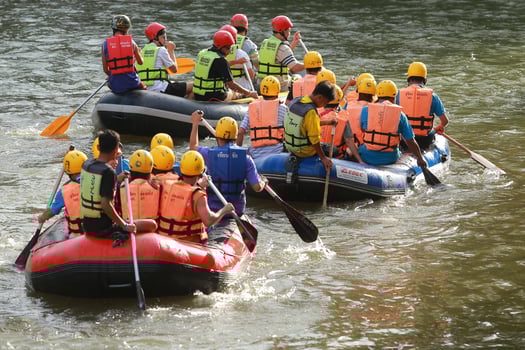 NAKHONNAYOK, THAILAND,DECEMBER 19  Group of adventurer doing white water rafting at dam, on December 19, 2015,The river is popular for its scenic nature view. photo