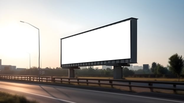 Empty billboard at motorway roadside for marketing banner or poster placement, Blank billboard for ad space, Empty advertisment billboard space photo