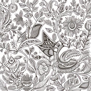 A beautiful white color madhubani style painting pattern design photo