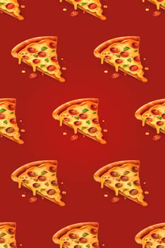 3D design pizza slice seamless pattern over red background. . photo