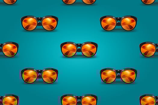 3D design sunglasses seamless pattern over blue background. . photo