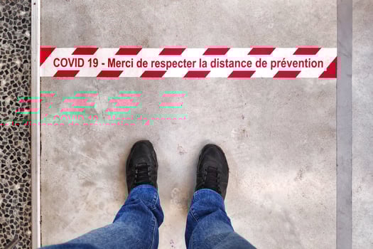 French COVID-19 - Please respect the prevention distance line photo