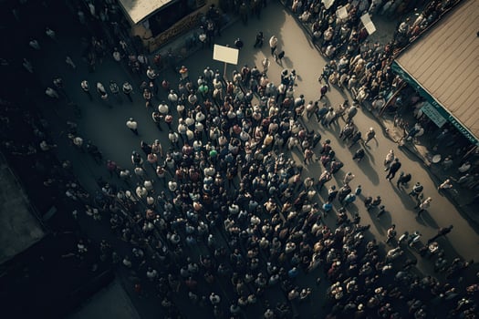 Protesting crowd at city street. Protest activists. photo