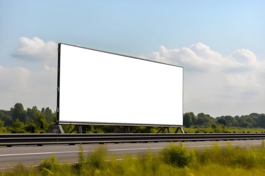 Empty roadside billboard on motorway, Blank advertisement board for marketing posters or banners, Marketing banner ad space on motorway or highway, Free Photo