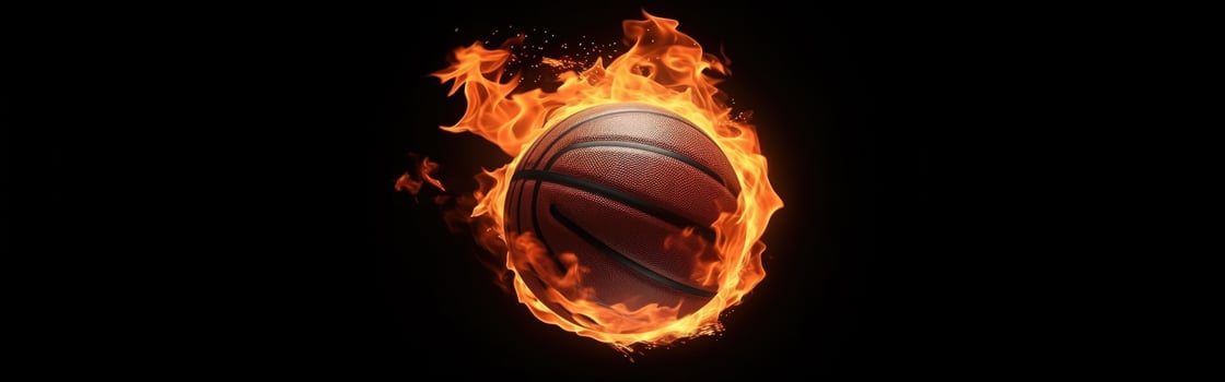 basketball sport, ball in orange fire on dark . photo