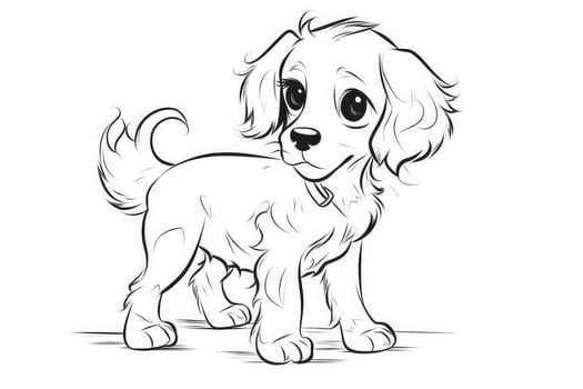 Coloring page outline of cartoon cute little puppy dog. illustration coloring book for kids. photo