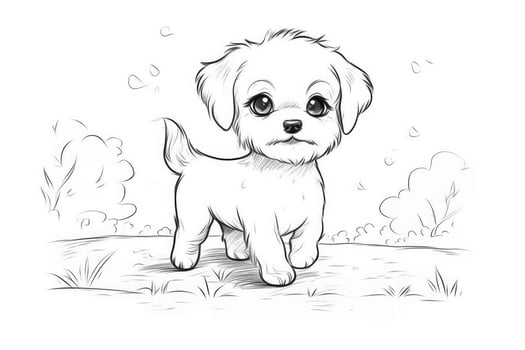 Coloring page outline of cartoon cute little puppy dog. illustration coloring book for kids. photo