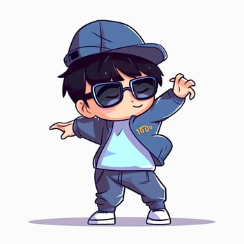 Cute cool boy dabbing pose cartoon icon illustration. people fashion icon concept isolated, generat ai photo
