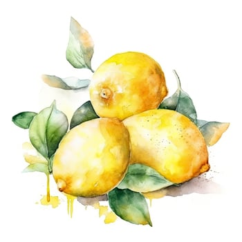 watercolor painting of four lemons on white background, Generate Ai photo