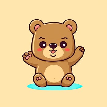 Cute teddy bear waving hand cartoon icon illustration, generat ai photo