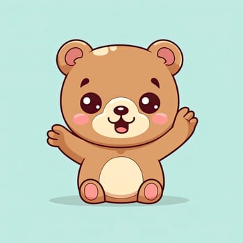 Cute teddy bear waving hand cartoon icon illustration, generat ai photo