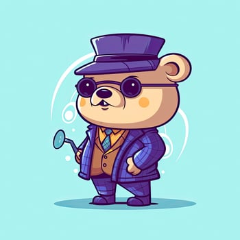 Cute detective bear, cartoon character, generat ai photo
