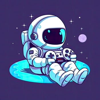 Cute astronaut chill relaxation on game controller cartoon icon illustration. technology science icon concept isolated. flat cartoon style, generat ai photo
