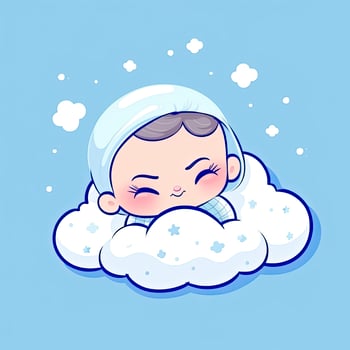 Cute baby sleeping on cloud pillow cartoon icon illustration, generat ai photo