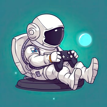 Cute astronaut chill relaxation on game controller cartoon icon illustration. technology science icon concept isolated. flat cartoon style, generat ai photo