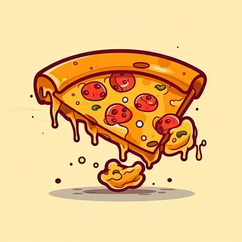 Pizza slice melted cartoon icon illustration food object icon concept isolated, generat ai photo